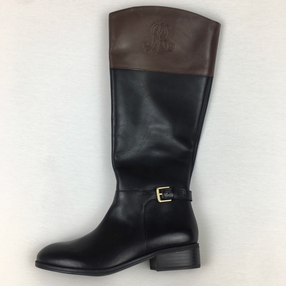 Polo Ralph Lauren Madisen tall boots Leather Almond Toe Black brown women 6.5B